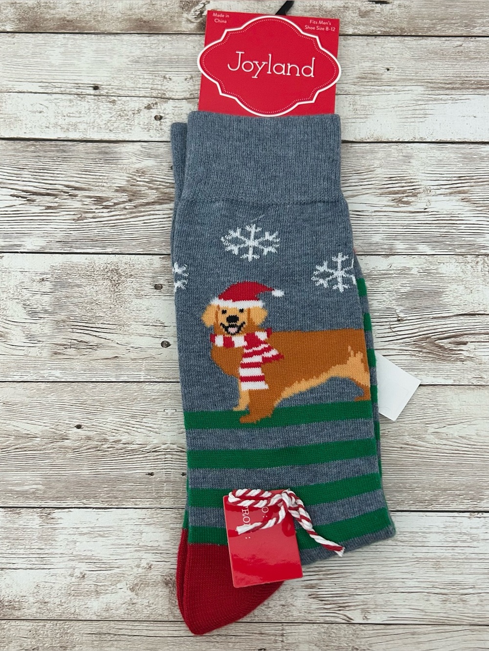NWT Joyland Belk Mens Holiday Themed Golden Retriever Dog Socks in Grey sz 8-12